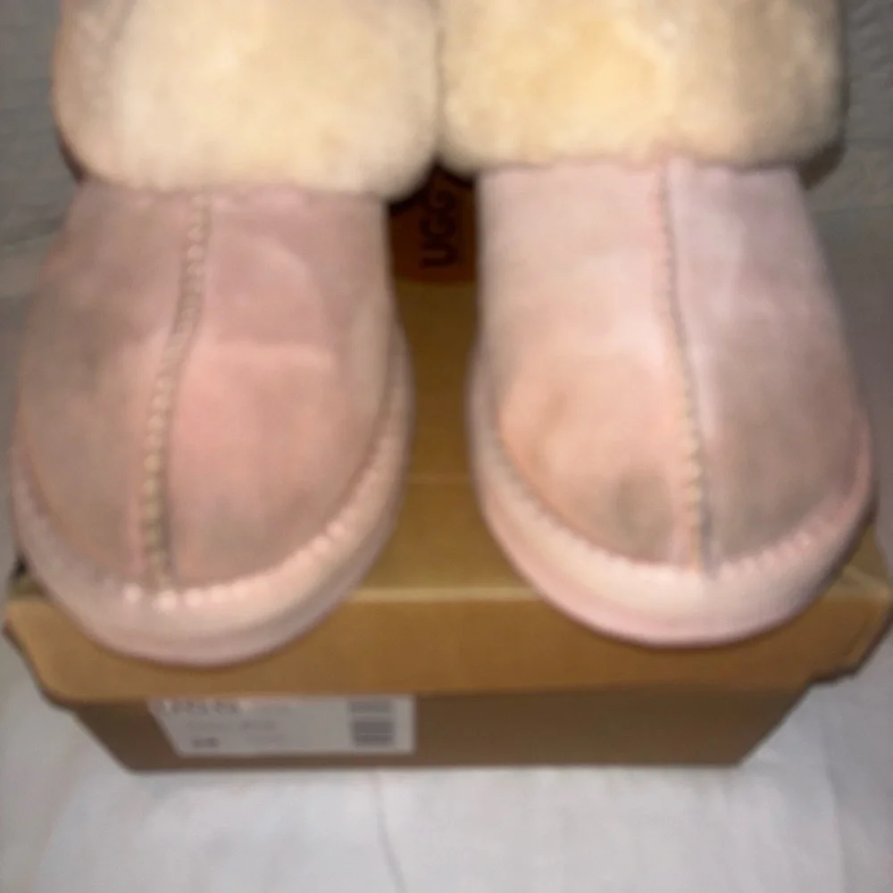 UGG Pink Sheepskin Plush Collar Slip-On Slipper - Picture 14 of 17